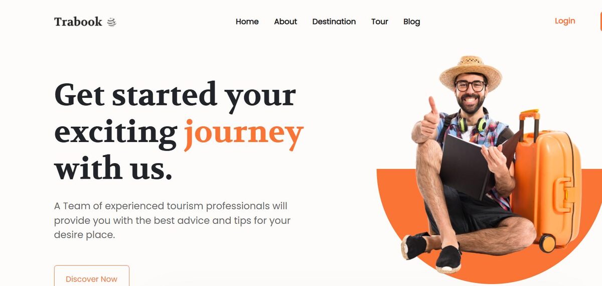 Captura del sitio Trabook, landing page de reservas de viajes